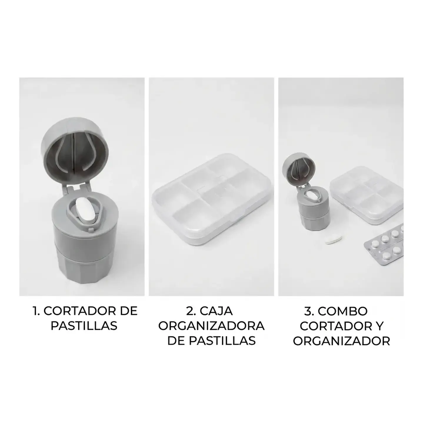Pastillero Cortador Y Moledor De Pastillas + Organizador 5
