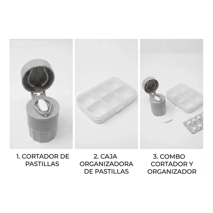 Pastillero Cortador Y Moledor De Pastillas + Organizador 5