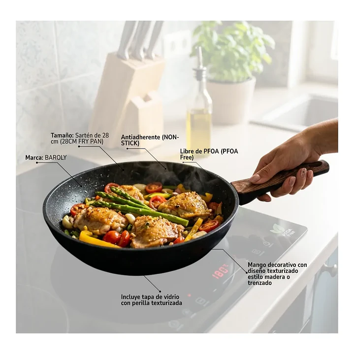 Sarten 28 Cm Antiadherente Ceramico Con Tapa 2