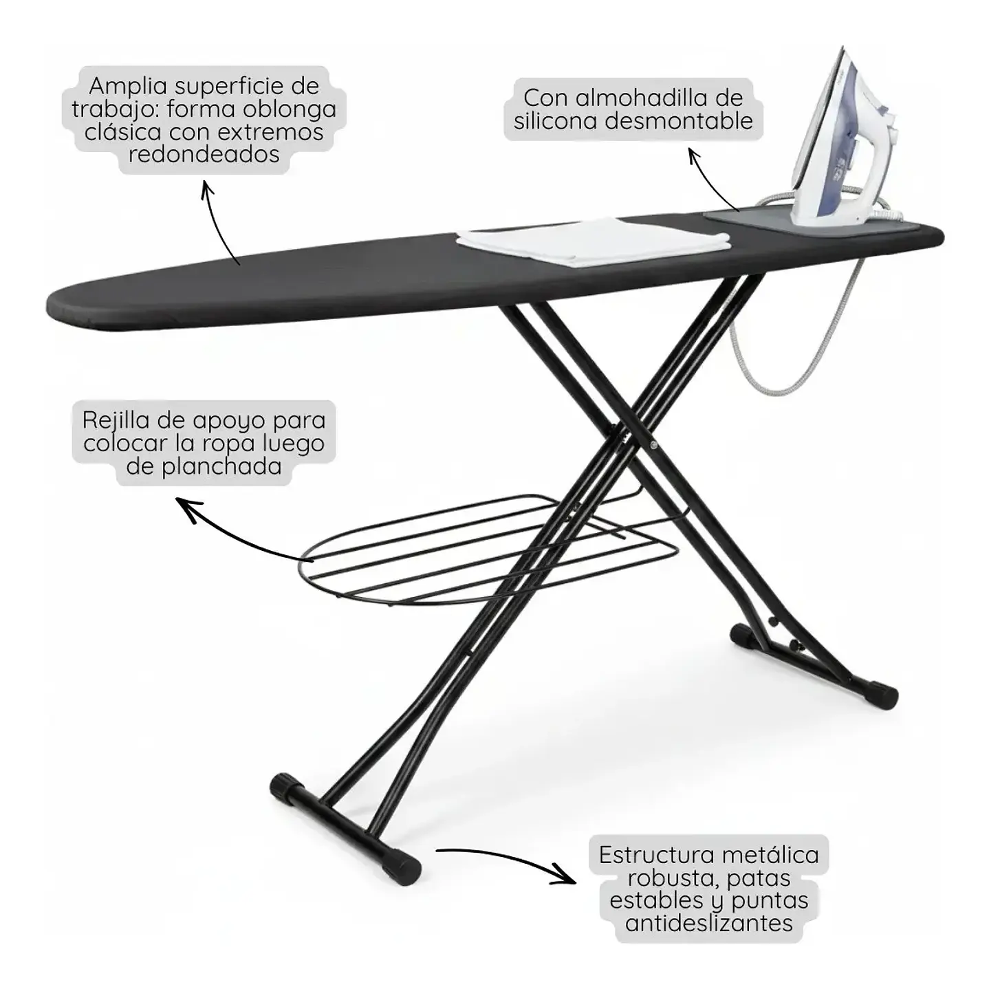 Tabla De Planchar Con Rejilla Mesa Plegable Basica Premium 4
