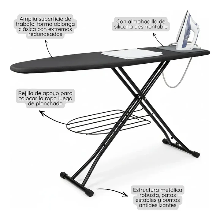 Tabla De Planchar Con Rejilla Mesa Plegable Basica Premium 4