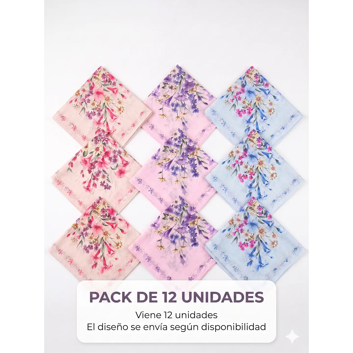 Pañuelos Damas Blancos Con Flores Pack 12 Und Algodon 8