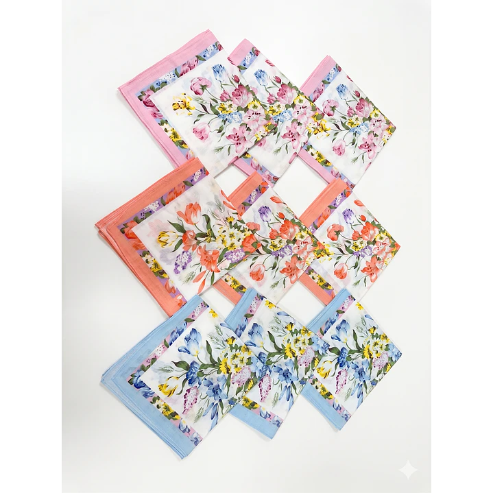 Pañuelos Damas Blancos Con Flores Pack 12 Und Algodon 1