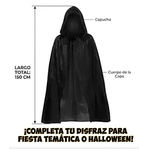 Capa Negra Con Capucha Para Disfraz Adulto 150cms De Tela