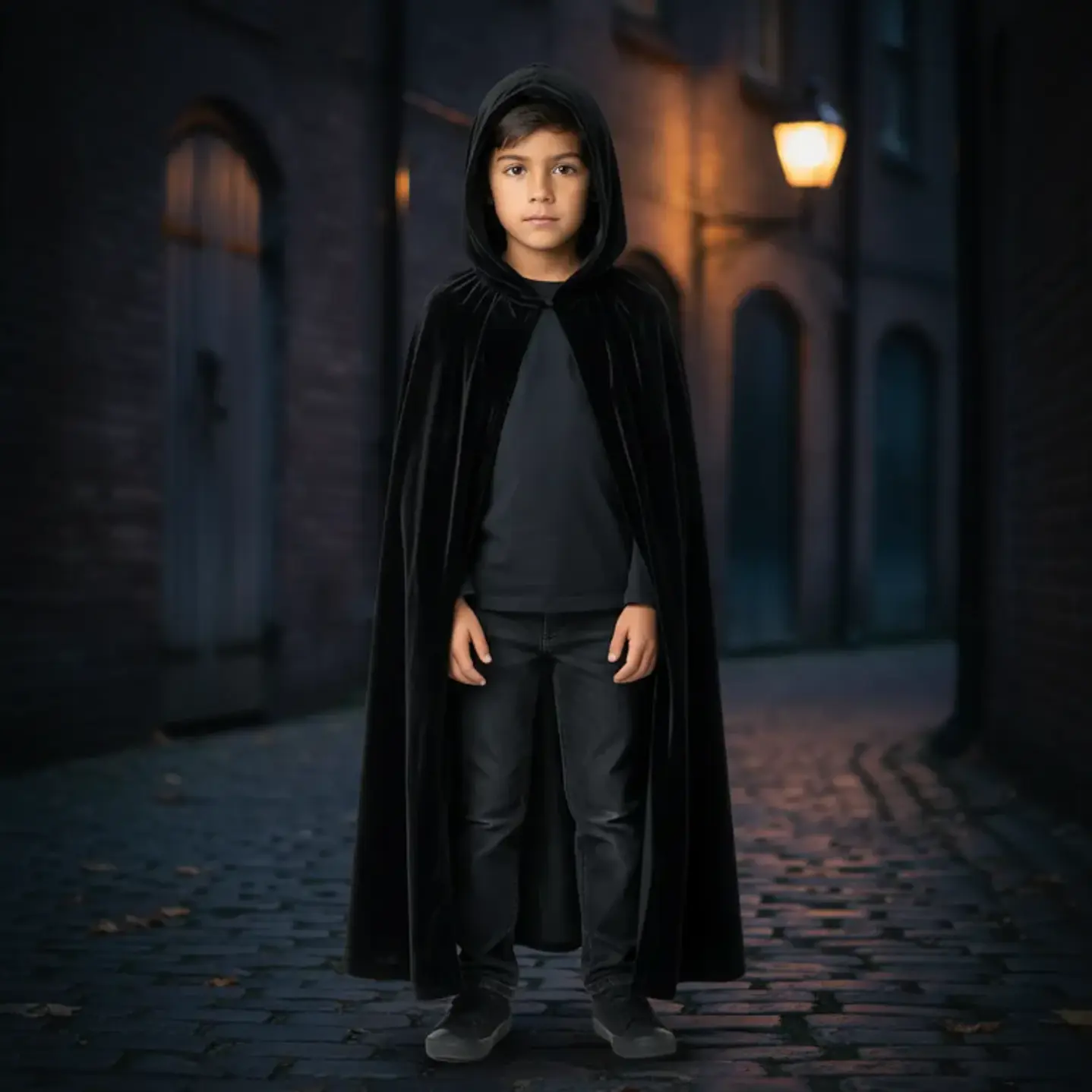 Capa Negra Con Gorro Disfraz Niño Halloween 80cms 3