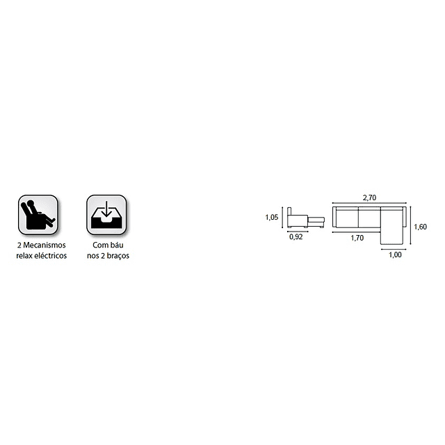 Canapé + Chaise Longue Deryl (avec 2 mécanismes relax électriques)