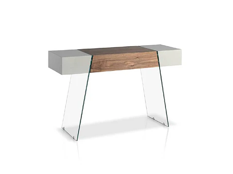 Console with glass, wood veneer and lacquered parts