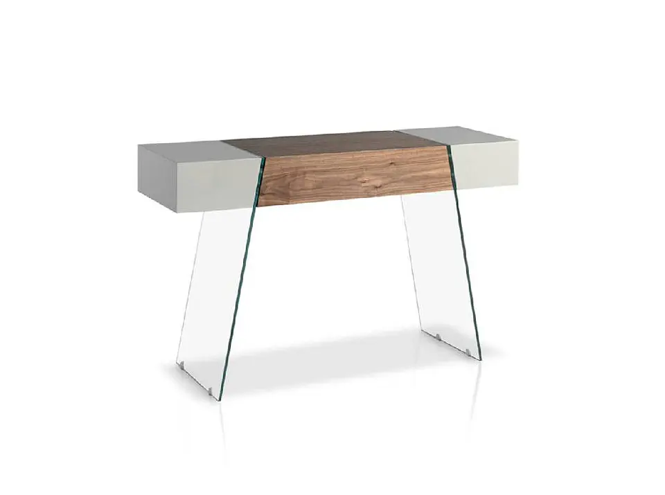 Console en verre, noyer plaqué et laqué 1