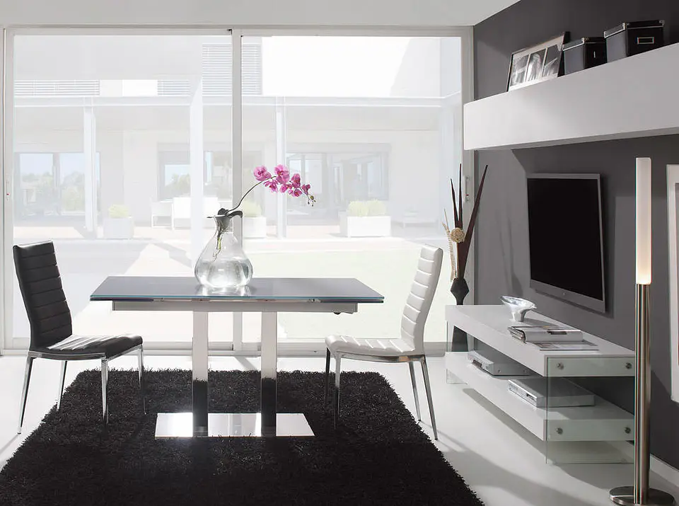 Meuble TV laqué avec côtés en verre 5