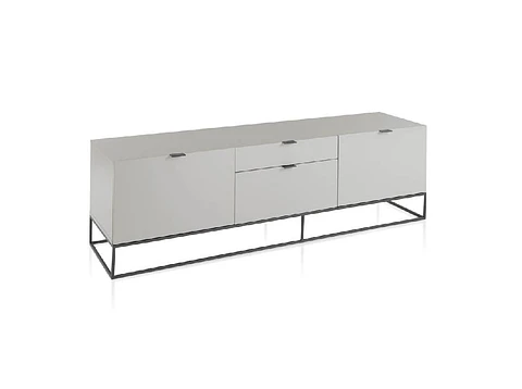 Lacquered TV cabinet with black steel frame