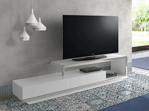 Lacquered and stainless steel TV cabinet