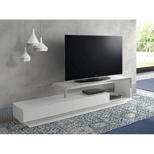 Mueble TV lacado y acero inoxidable