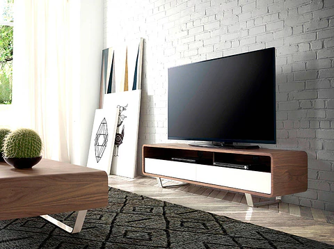 Walnut veneer TV cabinet and lacquered parts