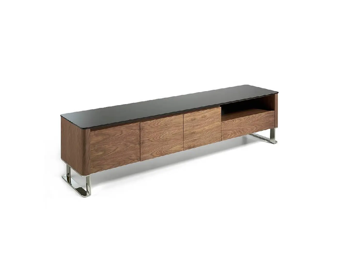 Walnut veneer TV cabinet and glass top 1