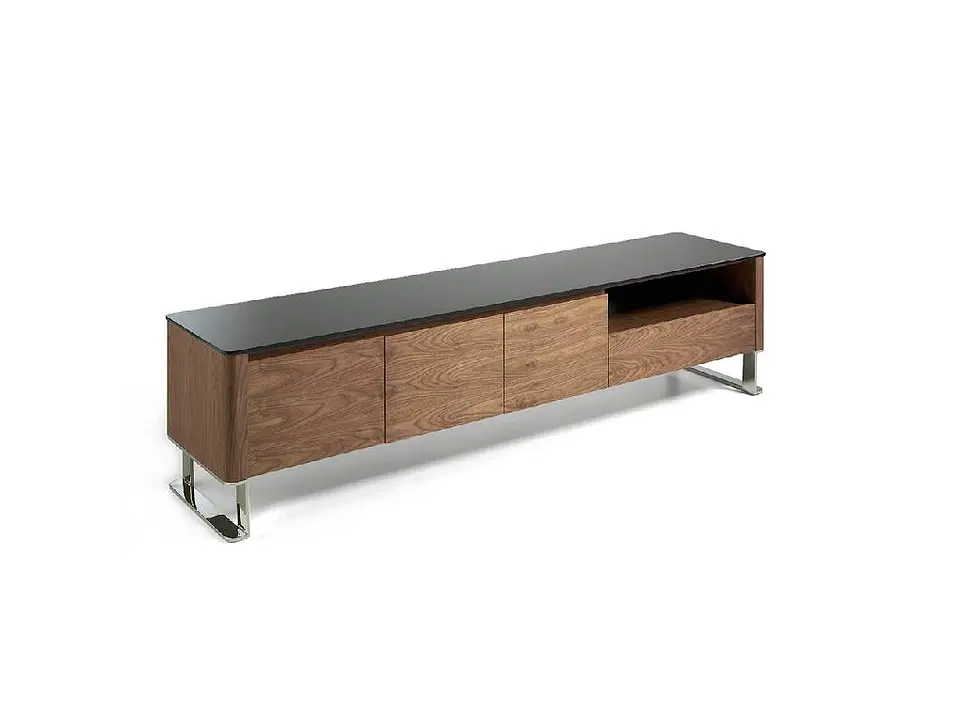 Walnut veneer TV cabinet and glass top 1