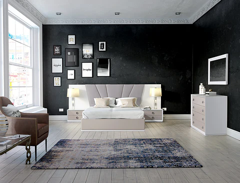 Chambre S Mate de la collection Lee, blanc lustré / vison