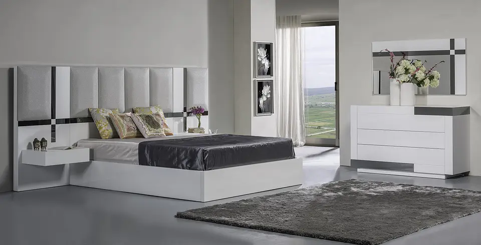 Bright White Art Collection Room w / Gray Mirror 1