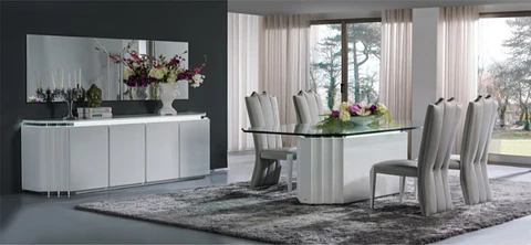 Pop Collection White Gloss Dining Room w / Stainless Steel