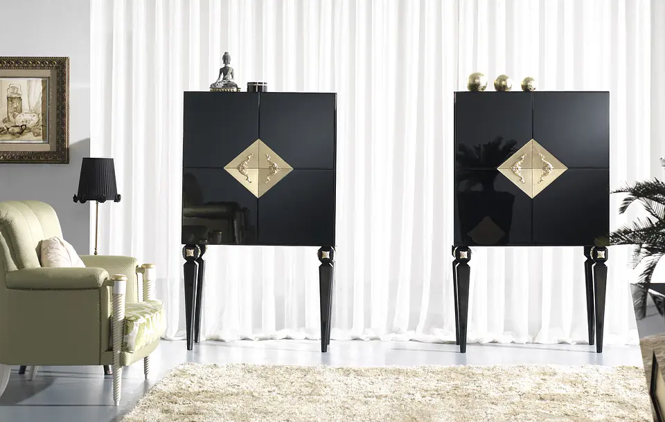 M188 Meuble de bar noir brillant / or 1