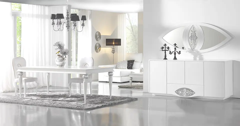 Salle à manger Blanc Mat / Argent M200 1