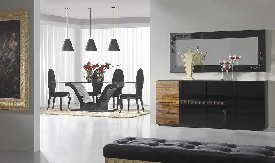 Sala de Jantar Preta Brilho/Nogueira M206 1
