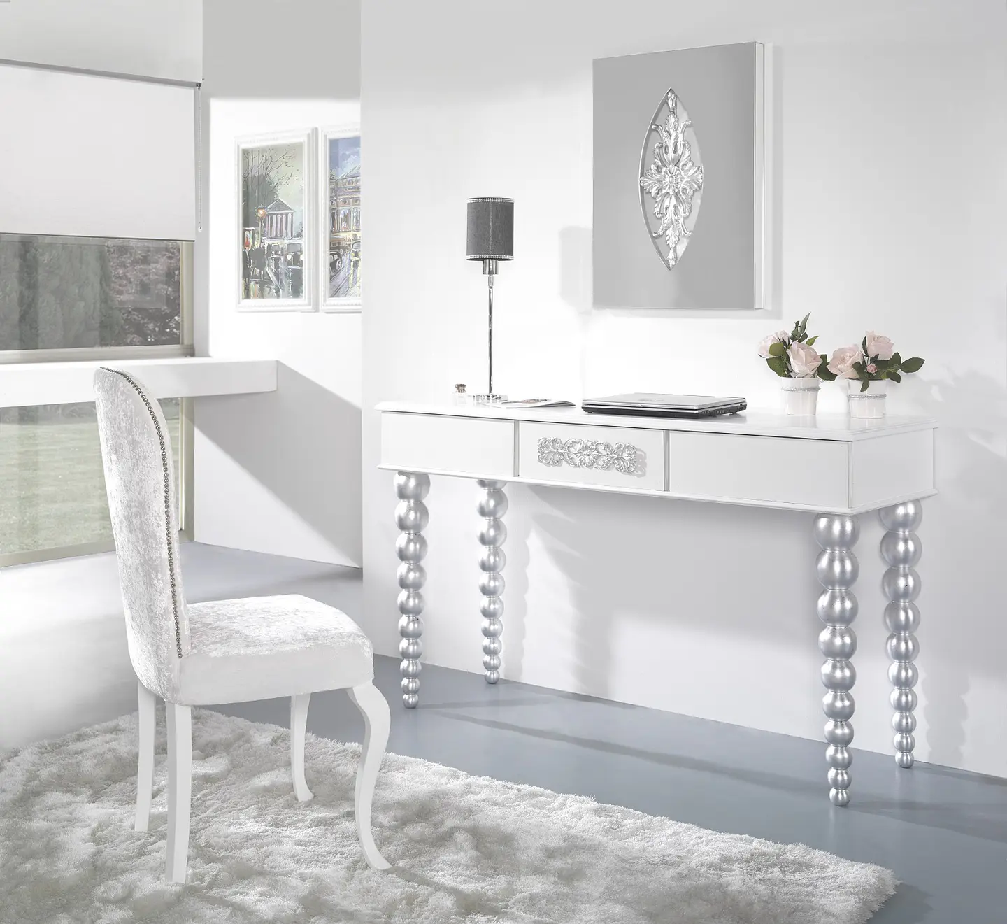 Ensemble de bureau blanc mat / argent M208 1