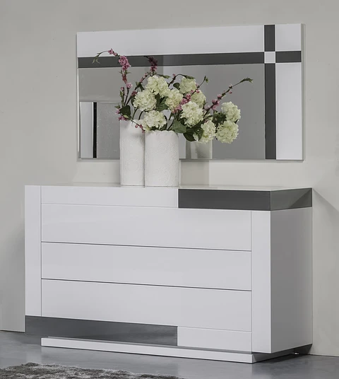 Dresser Art Collection White Gloss w / mirror Gris
