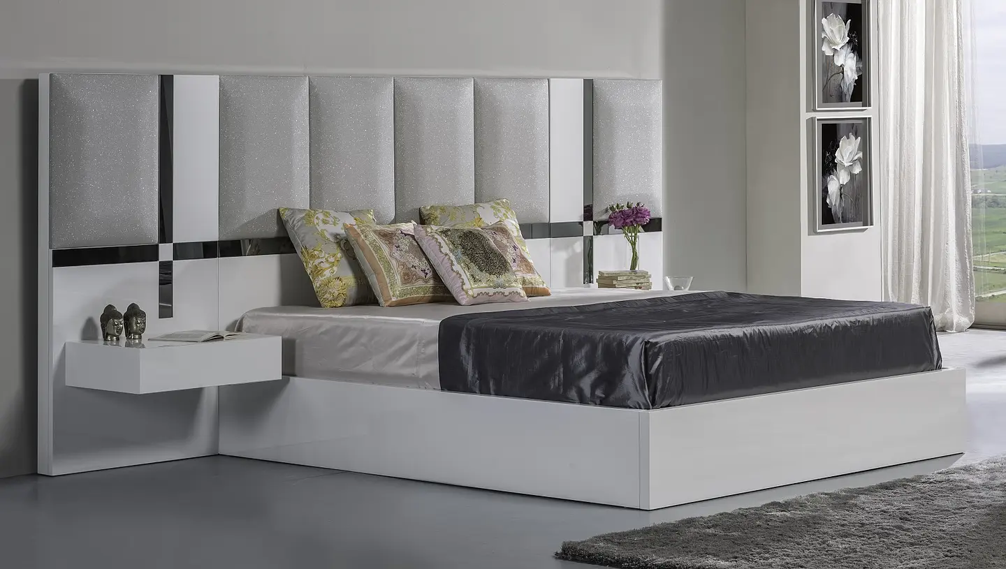 Cama Art Collection Branco Brilho c/espelho Gris 1