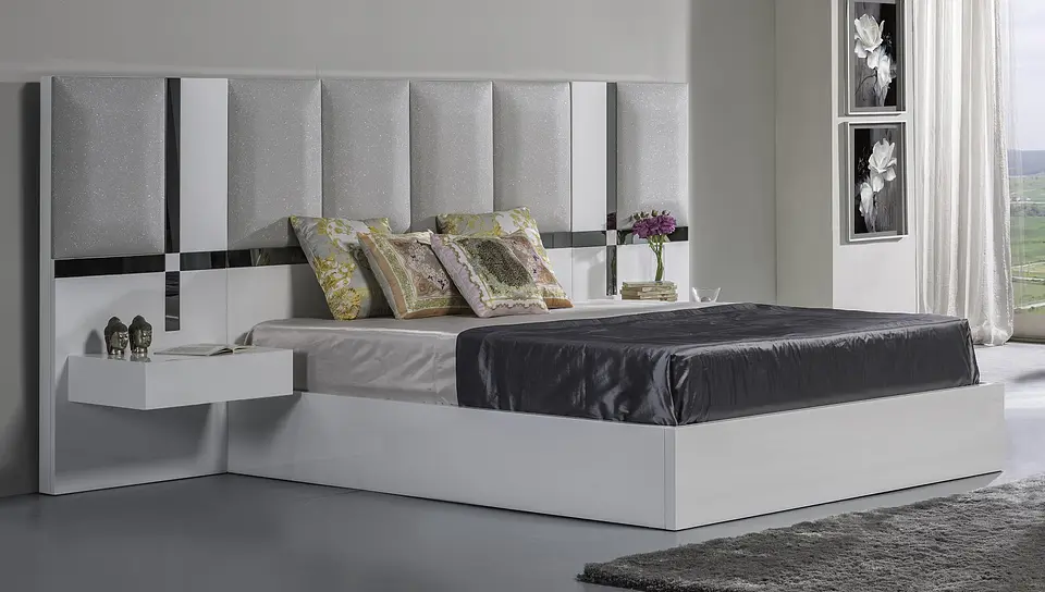 Cama Art Collection Branco Brilho c/espelho Gris 1