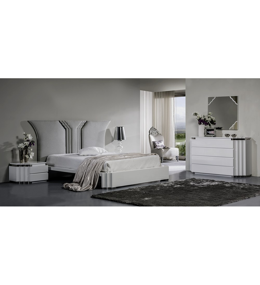 Habitación Pop Collection, blanco brillante con acero inoxidable