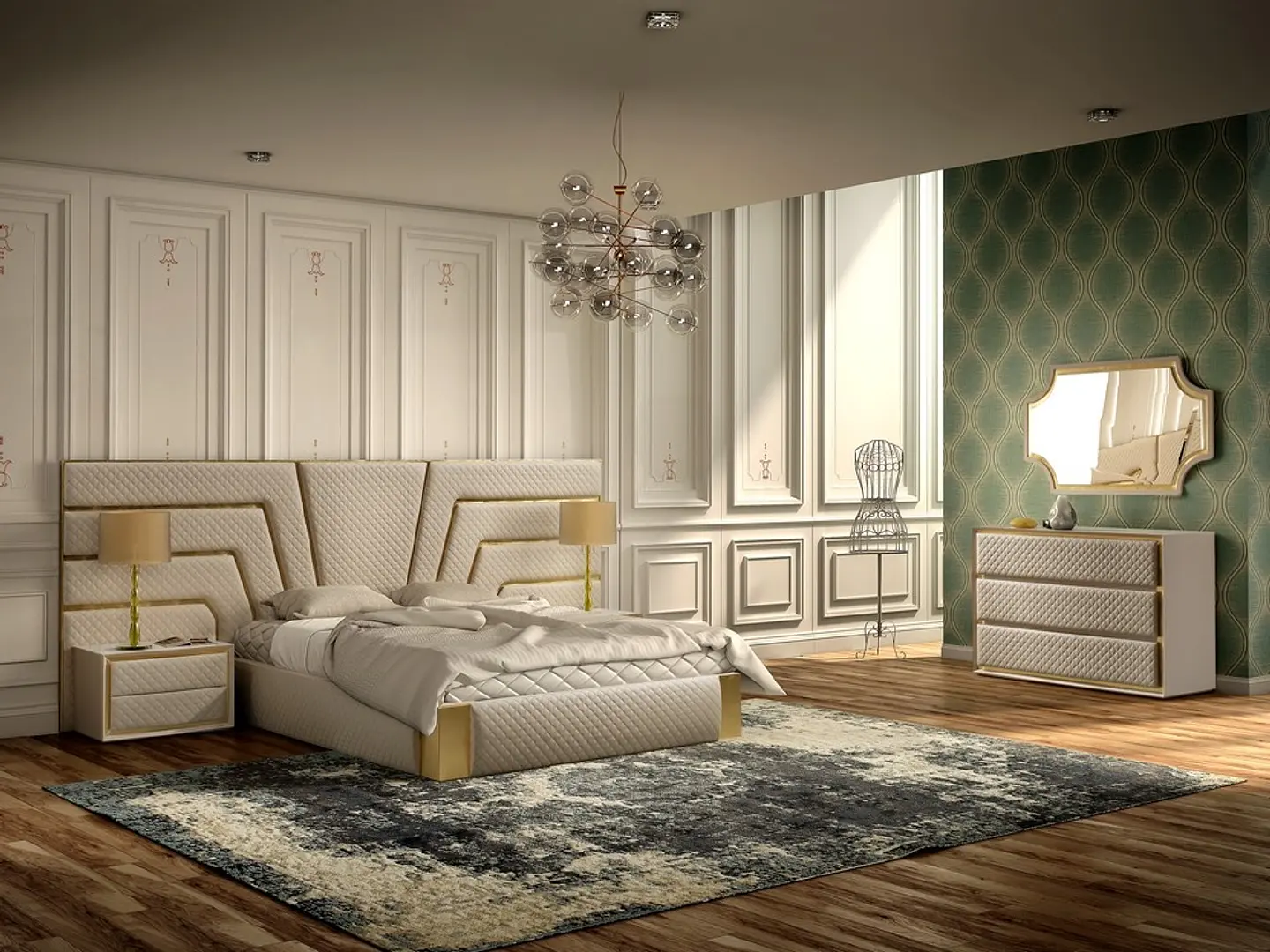 Chambre Rembourrée Beige / Or Collection Circe 1