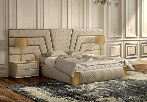 Circe Collection Upholstered Bed Beige / Gold