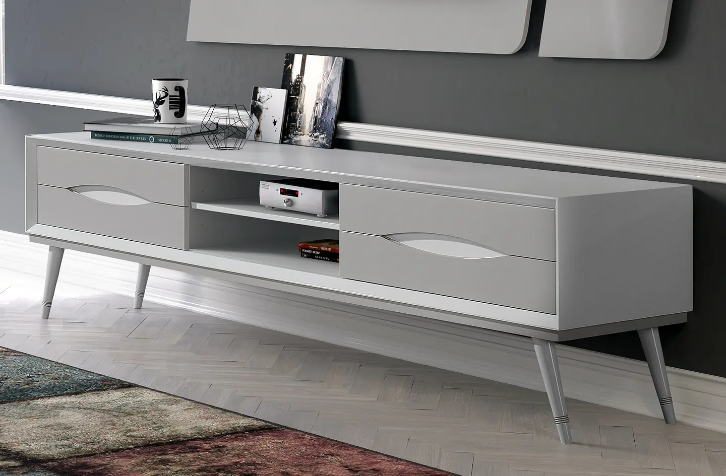Móvel de TV Charlotte Collection Branco/Capuccino Brilho 1