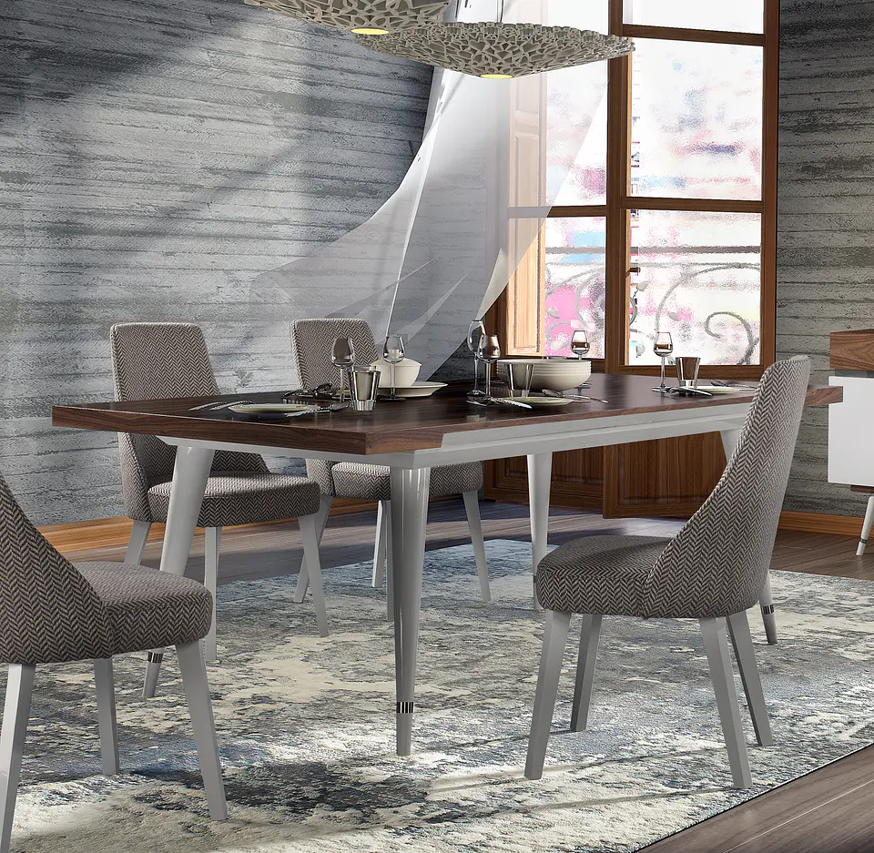 Dining Table Hessa Collection White Gloss / Walnut w / stainless steel 1