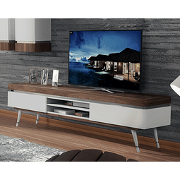 Hessa Collection White Gloss / Walnut TV Cabinet w / stainless steel