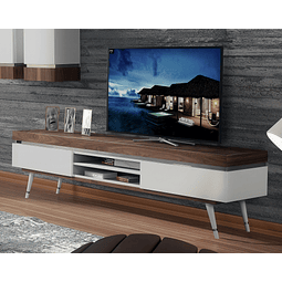 Meuble TV Collection Hessa blanc brillant / noyer avec acier inoxydable