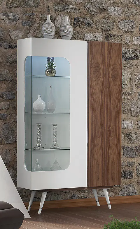 Cristaleira Hessa Collection Branco Brilho/Nogueira c/inox		