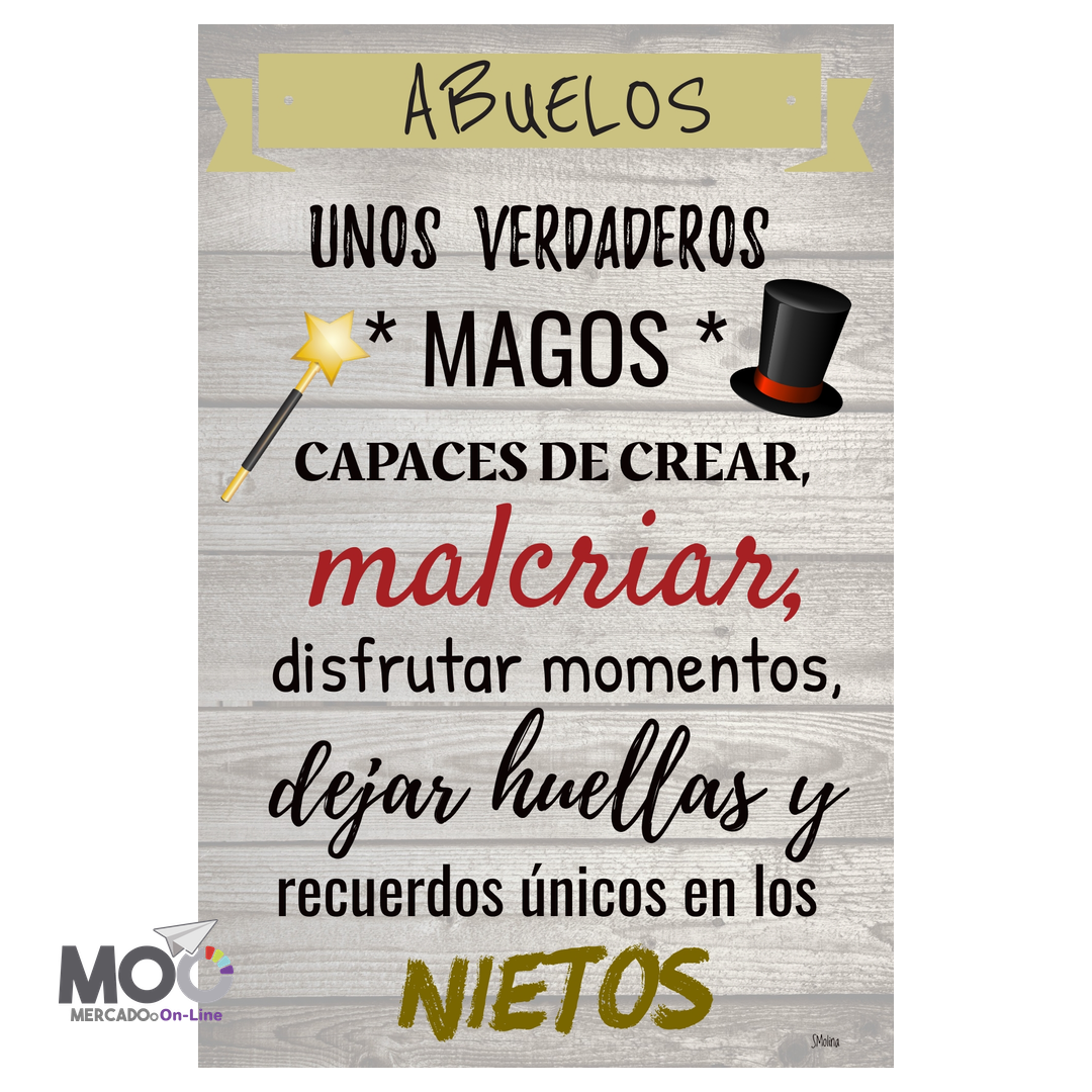 Cuadro de Madera "Abuelos, unos Magos"