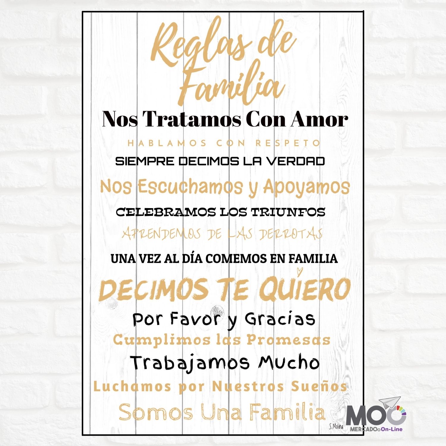 Cuadro de Madera "Reglas de Familia"