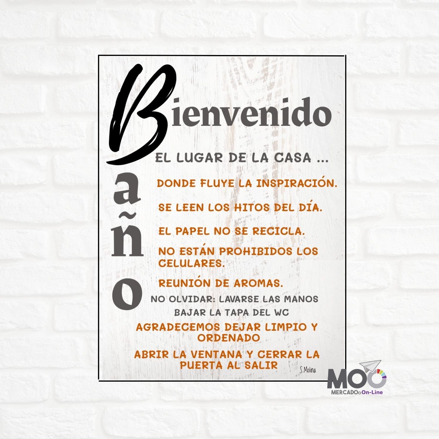Cuadro de Madera "Bienvenido Baño"
