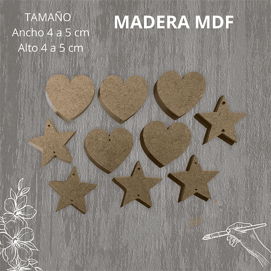 Corazones, Estrellas o Pack de 4 a 5 cm - Para Pintar