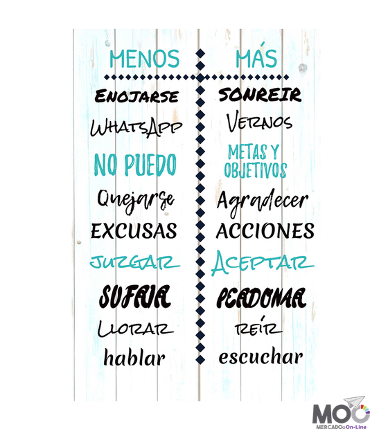Cuadro de Madera "Menos y Más"