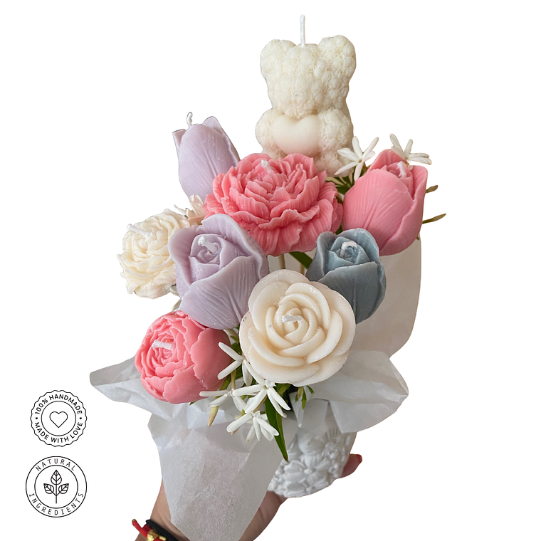 Bouquet de Flores con Osito - Nacimiento o Bautizo 2