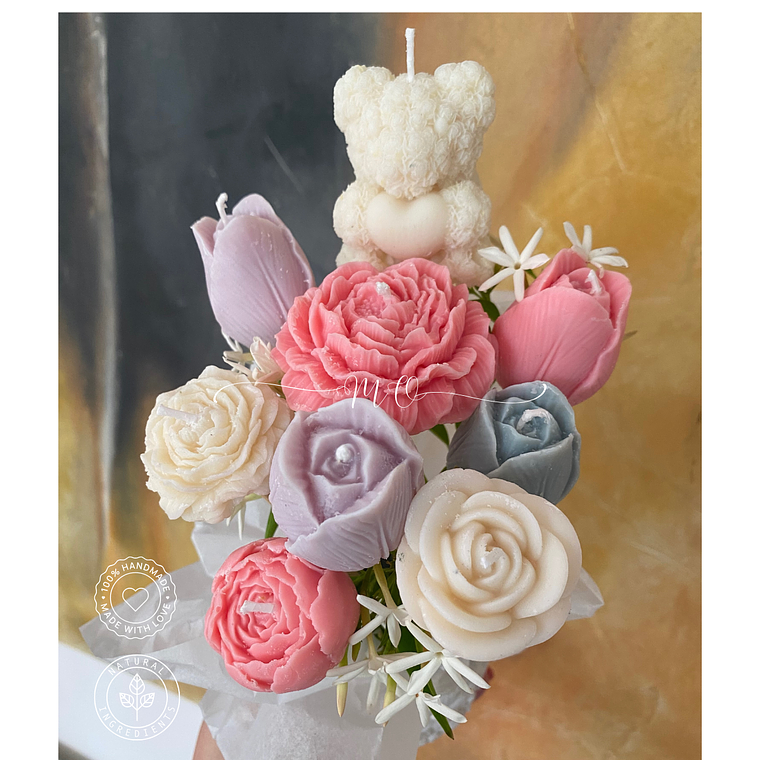 Bouquet de Flores con Osito - Nacimiento o Bautizo 3