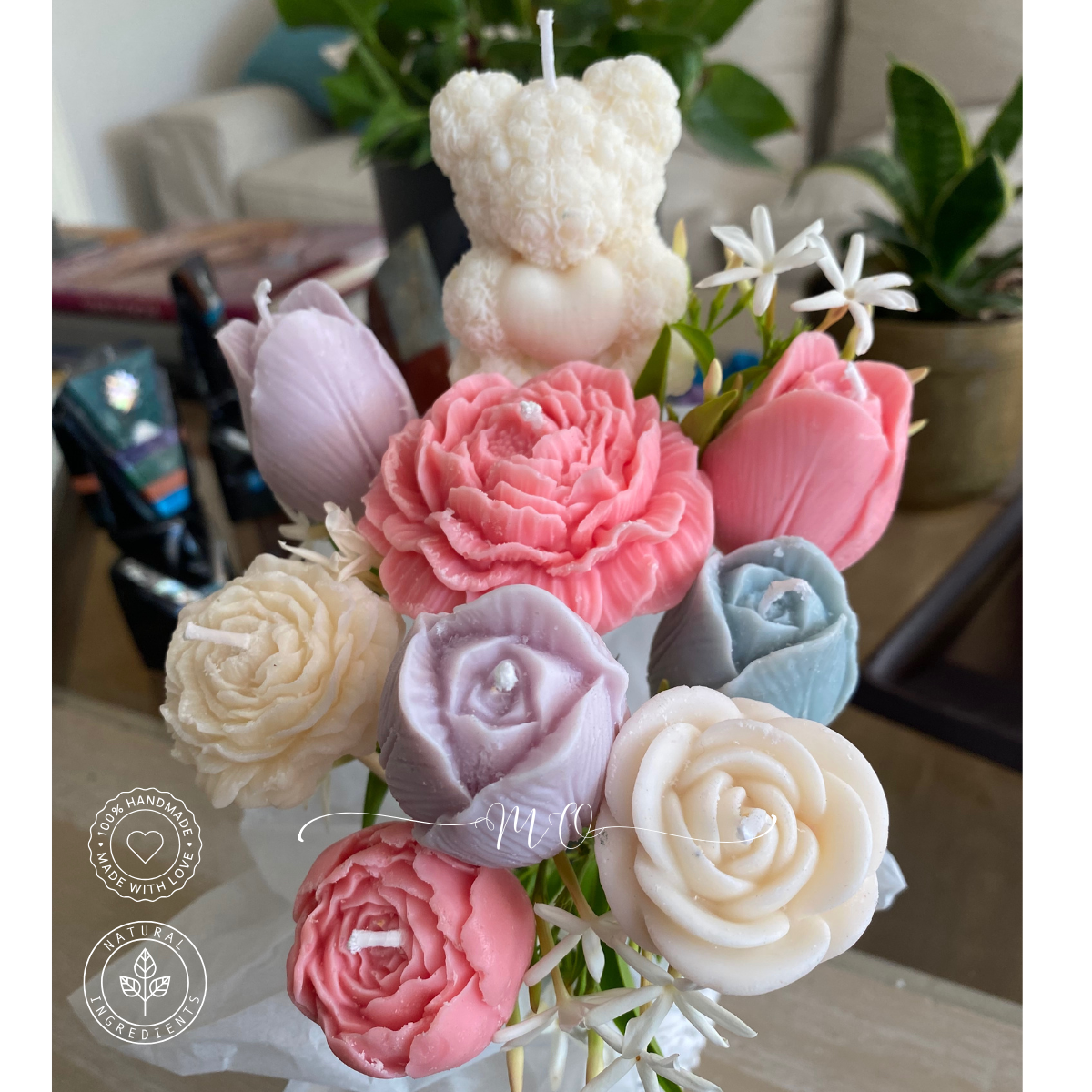 Bouquet de Flores con Osito - Nacimiento o Bautizo