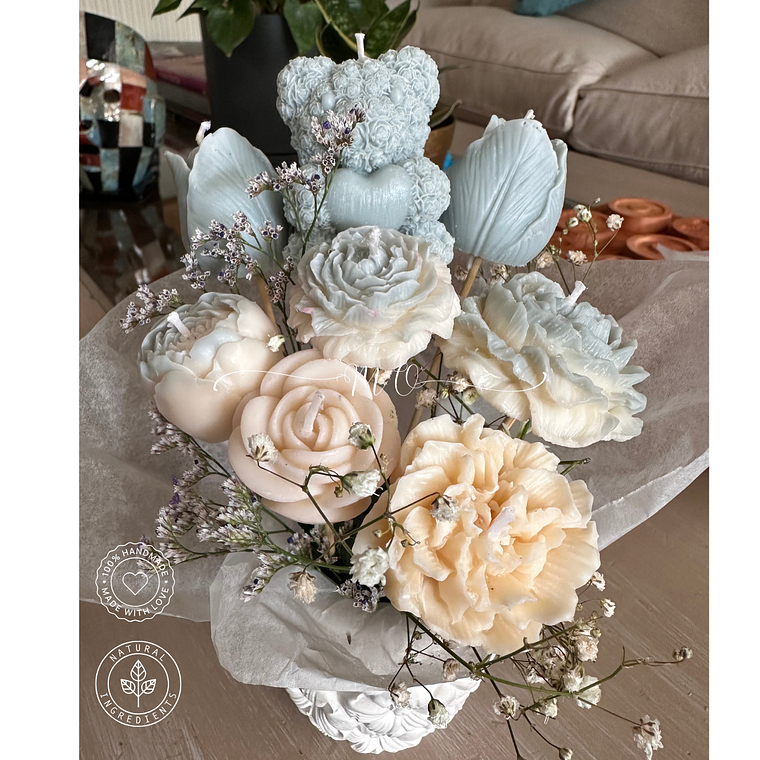 Bouquet de Flores con Osito - Nacimiento o Bautizo 4