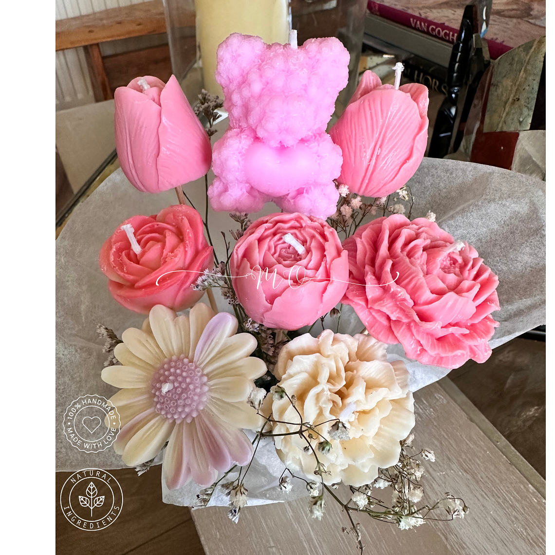 Bouquet de Flores con Osito - Nacimiento o Bautizo 5