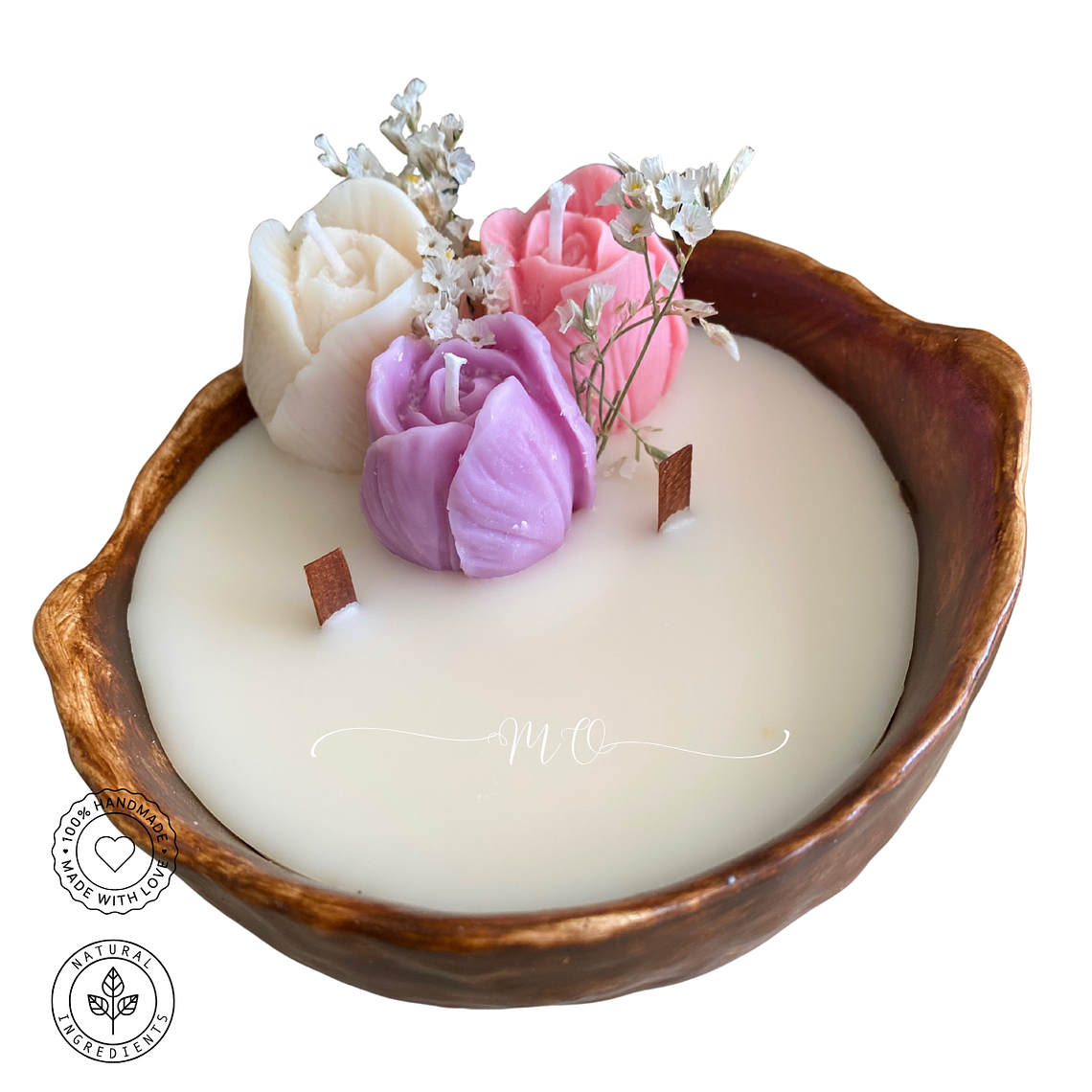 Vela Floral Artesanal en Cuenco Natural 2