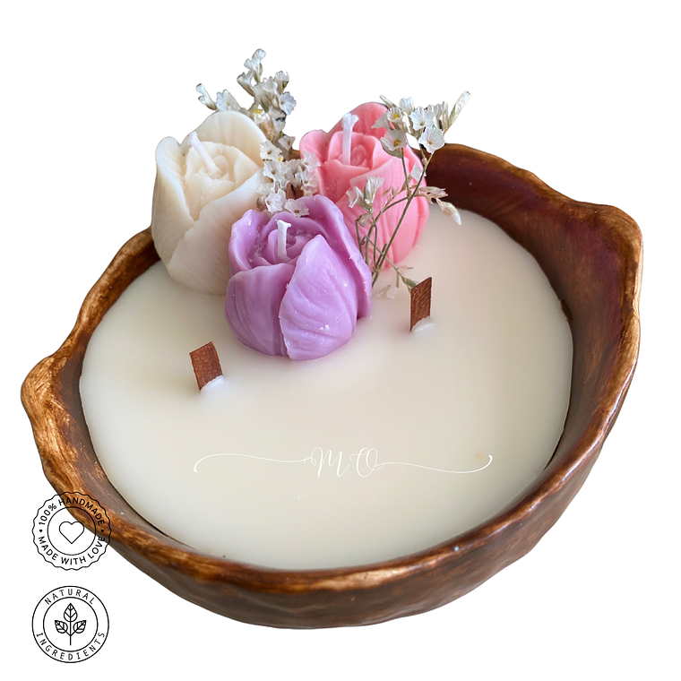 Vela Floral Artesanal en Cuenco Natural 2