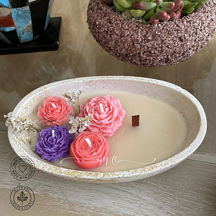 Vela artesanal, Floral en cuenco alargado